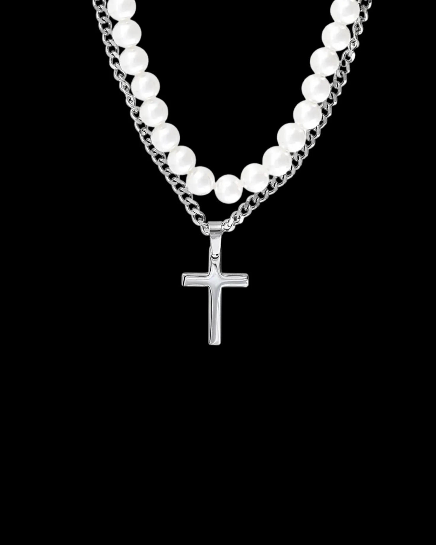 Collana stratificata da uomo - White Pearls