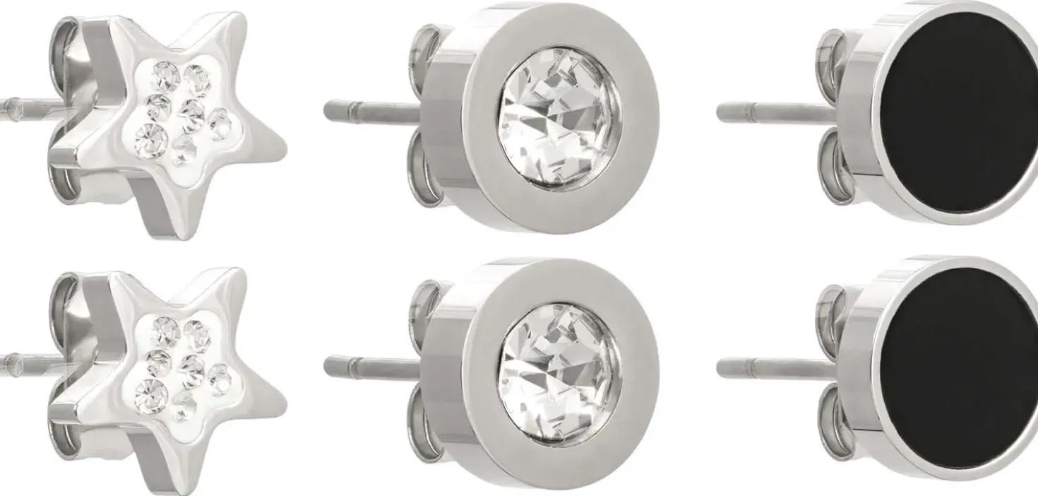 Set di orecchini a perno - Steel Stars